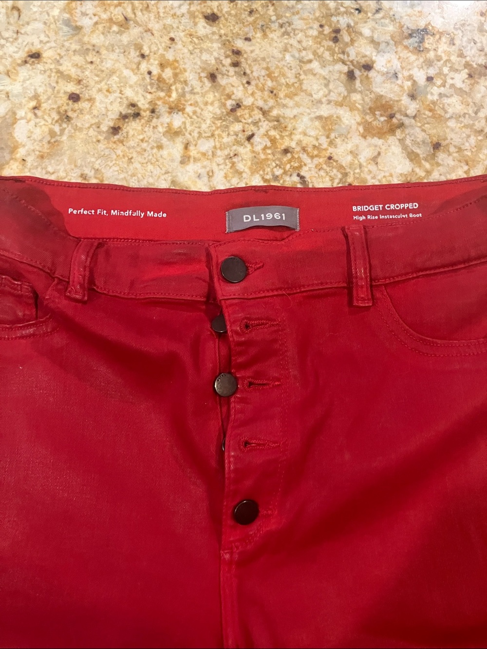 Vivid red DL1961 waxed cropped Bridget Jean